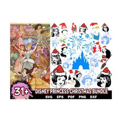 31 disney princess bundle svg, christmas svg, disney svg, digital file cut instant download