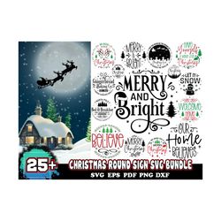 25 design christmas round sign svg bundle, christmas svg, xmas svg, merry christmas svg, instant download