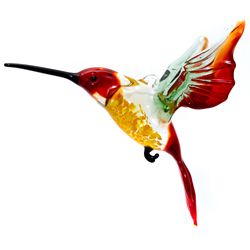 blown glass hummingbird figurine - orange green flying bird sculpture - glass art ornament - gift idea for home decor