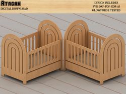 baby doll crib cutting files / baby cot for dolls vector / baby cradle bed laser cut files 446