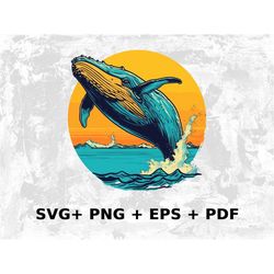 Cartoon Humpback Whale Svg Png Eps, Commercial use Clipart Vector Graphics for Wall Art, Tshirts, Sublimation, Print on
