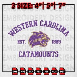 ncaa western carolina catamounts embroidery files, ncaa embroidery designs, western carolina machine embroidery pattern