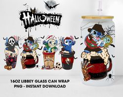 cartoon horror killer 16oz libbey can glass design, halloween horror glass can wrap png, horror movie glass can wrap png