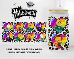 horror movie halloween glass can design sublimation, rainbow killer 16oz glass wraps, horror character libbey glass wrap