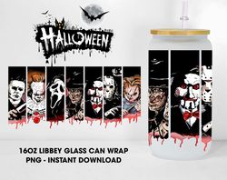 killer friend glass wrap png, horror movie 16oz libbey glass can wrap png, halloween movie tumbler glass can png wrap, d