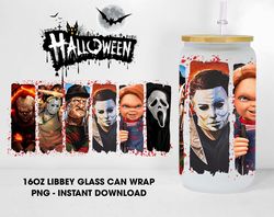 horror movie halloween glass can design wrap, killer series movie 16oz glass wraps, horror character libbey glass wrap,