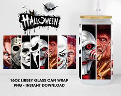 killer friend glass wrap png, horror movie 16oz libbey glass can wrap png, halloween movie tumbler glass can png wrap, d