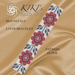 bead loom pattern red petals ethnic inspired loom bracelet pattern design in pdf instant download