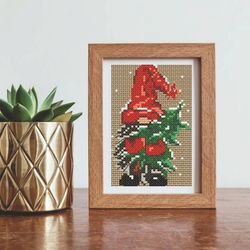 cross stitch pattern  christmas gnome simple cross stitch set of 2