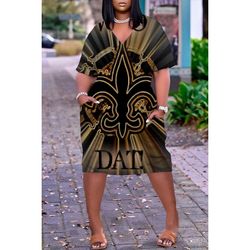 womens new orleans saints printed v-neck casual pocket dress