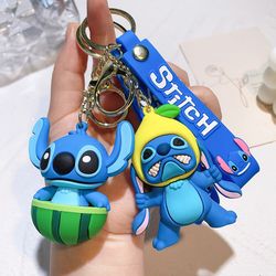 lilo & stitch toys keychain anime stitch pendant keychain sweet fruit keychians women car keyring girl birthday