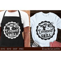 licensed to grill svg, barbecue svg, grilling svg, bbq round svg, dad's bar and grill svg, father day - douglashardin