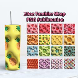 16 designs 3d inflated tumbler wrap png, 3d tumbler design sublimation, 3d 20oz skinny tumbler wrap, digital download
