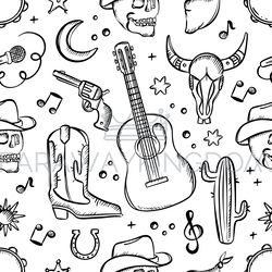 cowboy fest monochrome seamless pattern vector illustration