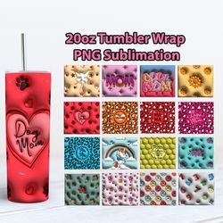 16 designs 3d inflated tumbler wrap png, 3d tumbler design skinny sublimation, 3d puffy tumbler wrap, digital download