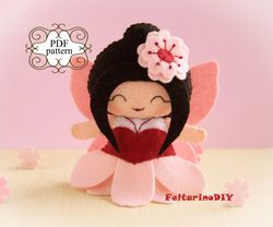 felt doll pattern, felt sewing pattern, felt fairy pattern, pdf felt pattern, doll sewing pattern, sakura doll