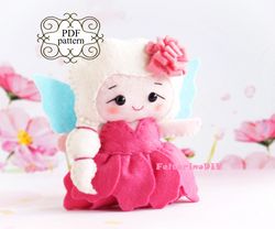 felt doll pattern, felt handmade doll, felt fairy pattern, pdf felt pattern, cute tiny fairy flower, peony doll pattern