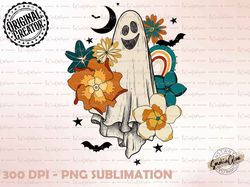 retro floral ghost png, halloween floral, png, halloween png, sublimation file, scary, spooky, retro png, scary png, spo