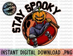 stay spooky png, groovy halloween png, halloween skateboard png, pumpkin png, kids halloween png, boy halloween png, ret