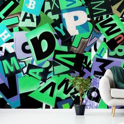 green letters graffiti wall murals - peel and stick