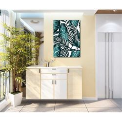 tropical leaves printed canvas art-canvas wall art, canvas print, abstract art, wall art, ready to hang canvas wall art,