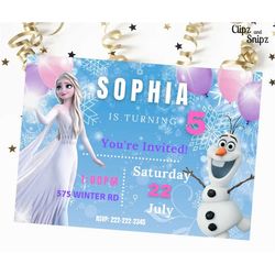 frozen editable digital birthday invitation download elsa olaf invite template for print or text 5x7 princess olaf elsa