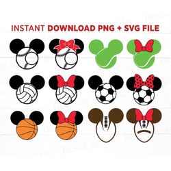 bundle sports mouse svg, couple sports mouse ears svg, matching family mouse ears, baseball, tennis, voleyball, soccer,