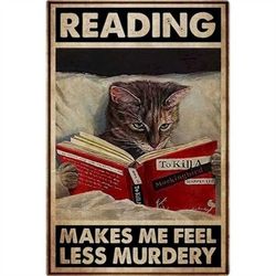 paint by numbers kits reading makes me feel less murdery cat canvas poster print wall art decor gift