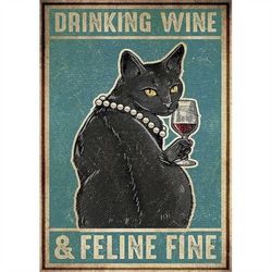 paint by numbers kits drinking wine & feline fine cat canvas poster print wall art room home decor artwork gift