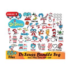 55 dr seuss bundle svg, dr seuss svg, cat in the hat svg