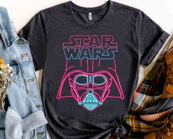 star wars darth vader neon light helmet logo graphic shirt, galaxy's edge holiday unisex t-shirt family birthday gift ad