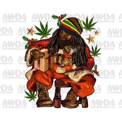 smoking black santa marijuana cannabis png sublimation design, merry christmas png, rasta black santa png, marijuana can