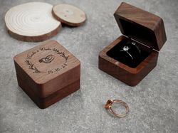 personalized engagement wooden ring box, ring bearer holder, double slots, j-2