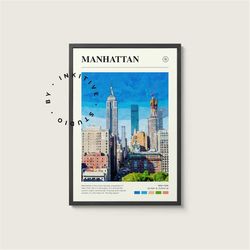 manhattan poster - new york - digital watercolor photo, painted travel print, framed travel photo, wall art, home decor,