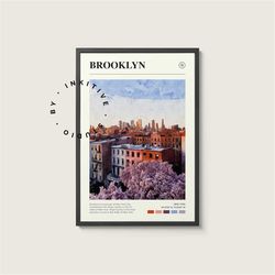 brooklyn poster - new york - digital watercolor photo, painted travel print, framed travel photo, wall art, home decor,