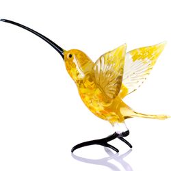 blown glass hummingbird figurine - yellow standing bird sculpture - glass art sculpture - gift idea for home decor