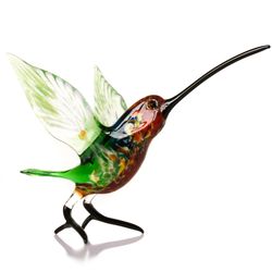 blown glass hummingbird figurine - green red standing bird sculpture - glass art sculpture - gift idea for home decor