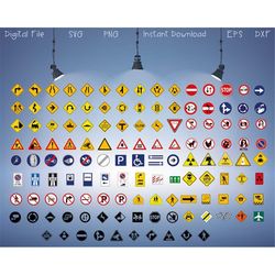 traffic signs svg bundle, traffic signs, traffic, road sign svg - png - printing- silhouette files -decal, car svg, car