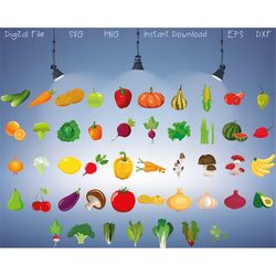 47 Fruits and Vegetables Svg, Vegetable Png, Fruit Svg, Fruit Png Svg, Eggplant, Cherry, Banana Tomato, Radish Svg, Eps,