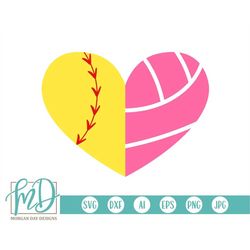 softball svg, volleyball svg, softball heart svg, volleyball heart svg, full heart full schedule svg, sport half hearts