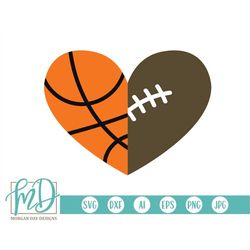 basketball svg, football svg, basketball heart svg, football heart svg, basketball football heart svg, full heart full s