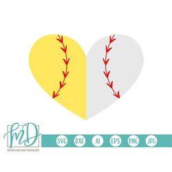 baseball svg - softball svg - half heart svg - half sports svg - baseball heart svg - softball heart svg - sports heart