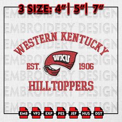 ncaa western kentucky hilltoppers embroidery files, ncaa embroidery designs, western kentucky machine embroidery pattern