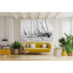 sailboat yacht regatta canvas wall art yacht wall decor seascape art sailing ship black white extra large wall art ready