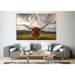 longhorn cow canvas texas longhorn art longhorn canvas print farmhouse decor wild west longhorn wall decor