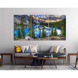 banff national park , lake mountain , alberta, canada, landscape painting , water reflection, mountain wall art ready to