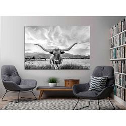 longhorn cow canvas texas longhorn art longhorn canvas print farmhouse decor wild west longhorn wall decor