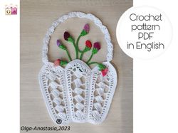 white crochet basket pattern 4  , crochet flower , irish crochet applique pattern, motif crochet pattern.