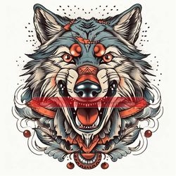american traditional wolf tattoo