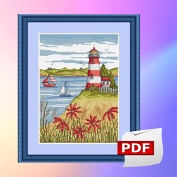 lighthouse counted cross stitch, spring decor digital design, lighthouse cross stitch pattern 2 instant pdf download